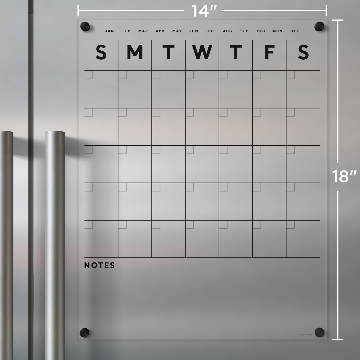 Clear Acrylic Fridge Calendar with Black Text