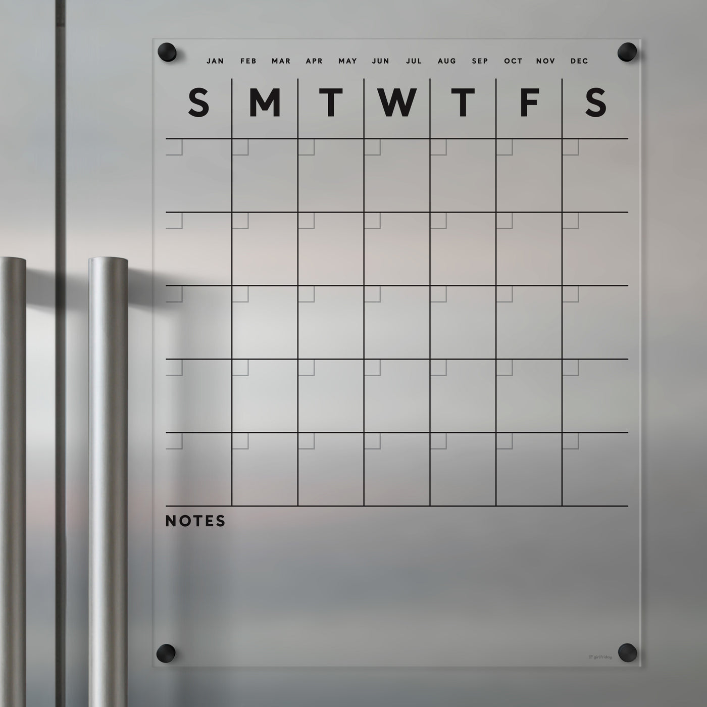 Clear Acrylic Fridge Calendar with Black Text