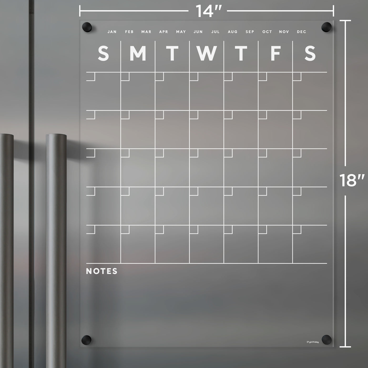 Clear Acrylic Fridge Calendar White Text