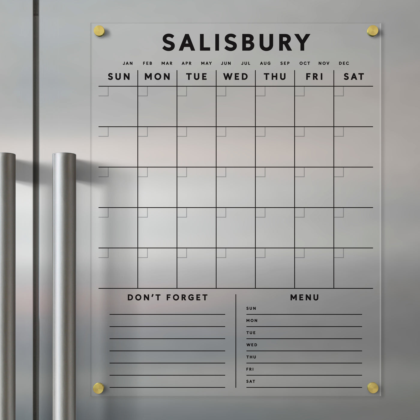 Clear acrylic FRIDGE calendar | Custom Family Name with customizable bottom sections