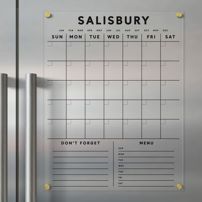 Clear acrylic FRIDGE calendar | Custom Family Name with customizable bottom sections