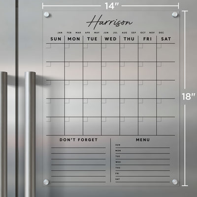 Acrylic Calendar for fridge | Custom Family Name with customizable bottom sections