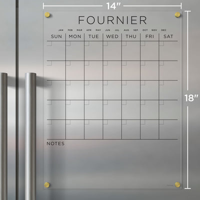 Acrylic Fridge Calendar with Custom Family Name with Black Text