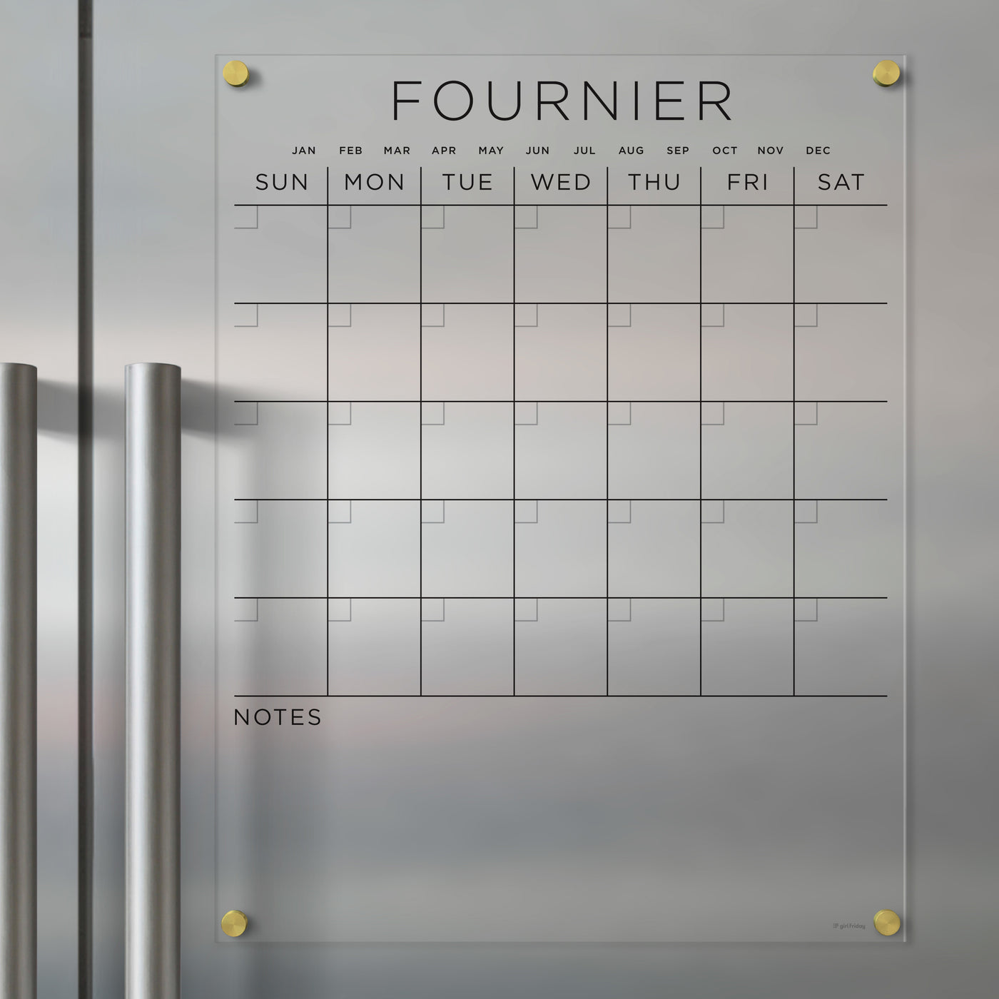 Acrylic Fridge Calendar with Custom Family Name with Black Text