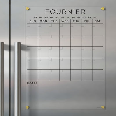 Acrylic Fridge Calendar with Custom Family Name with Black Text