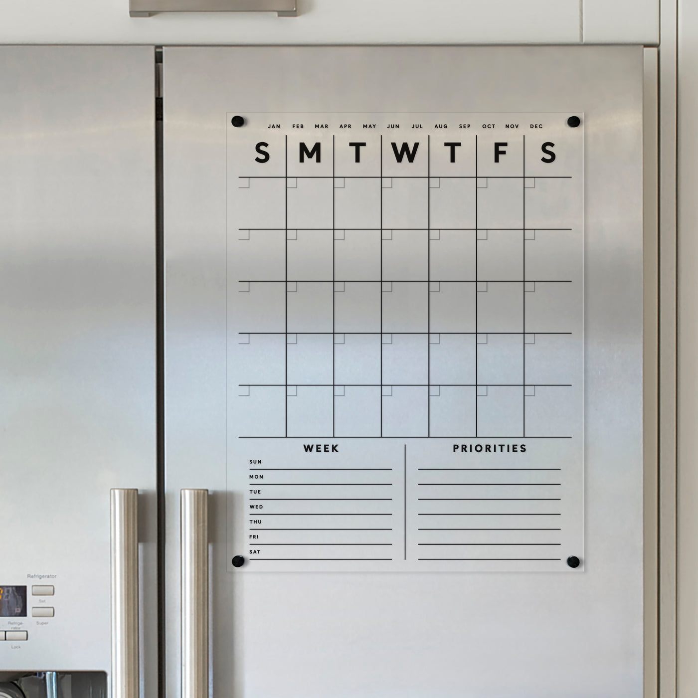 Clear Acrylic Fridge Calendar with customizable sections