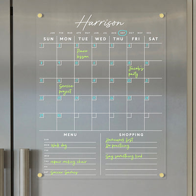 Acrylic Calendar for fridge | Custom Family Name with customizable bottom sections