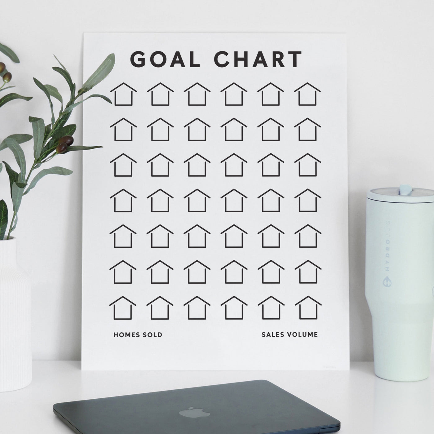Mount-free White Acrylic Real Estate Goal Chart | Optional Sold Magnets