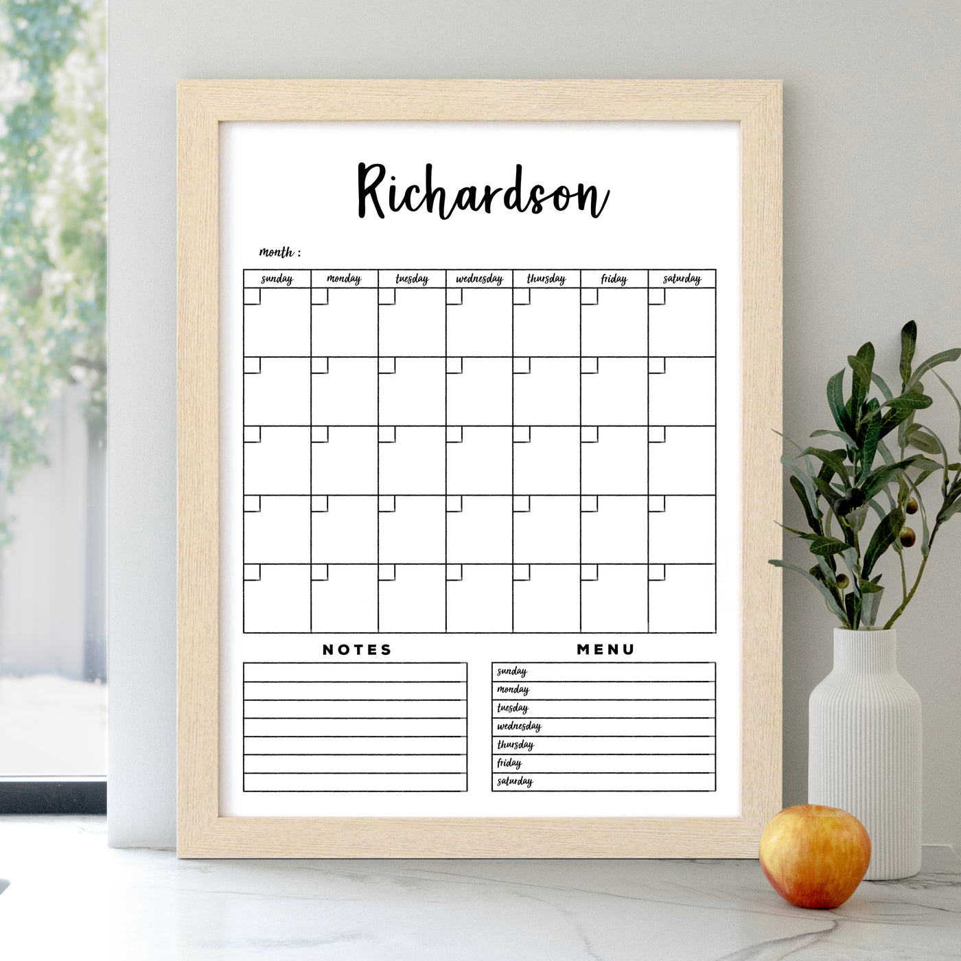 Personalized Dry Erase Framed Monthly 18 x 24 Medium Vertical Whiteboard Calendar  - #18100