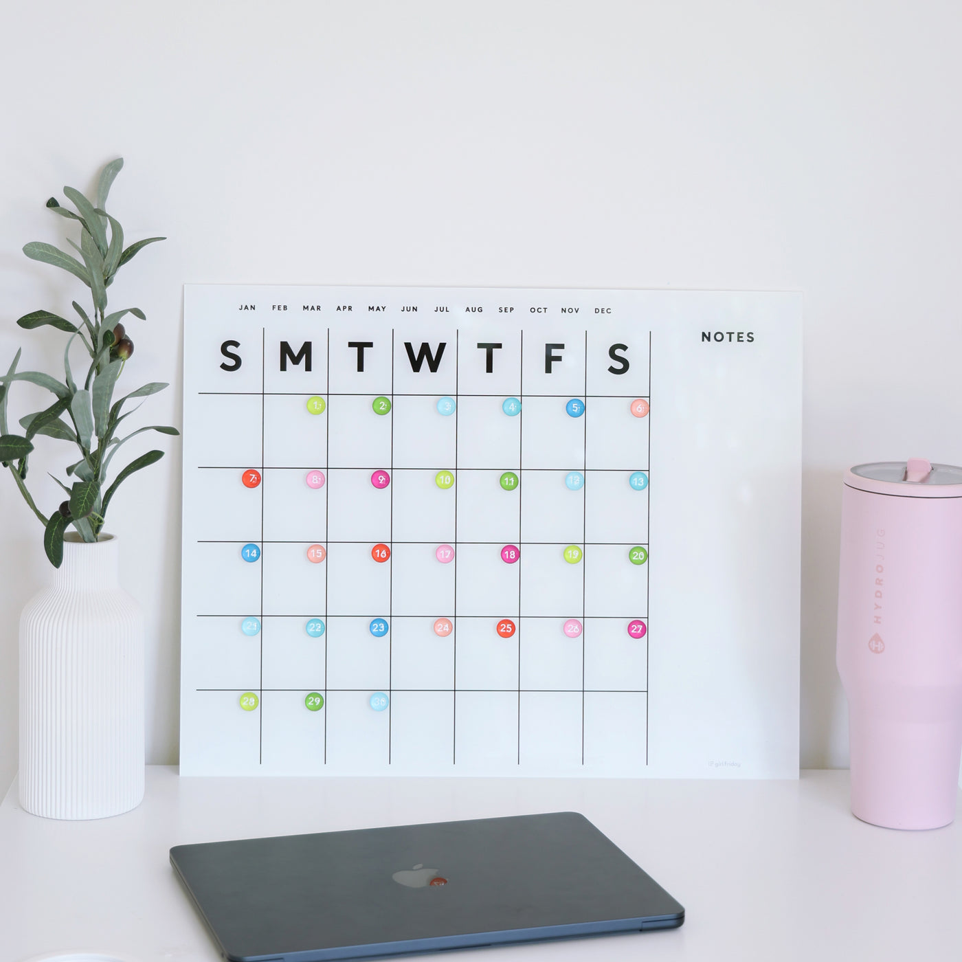 White Acrylic Monthly Calendar | Notes on Side | Mount Free