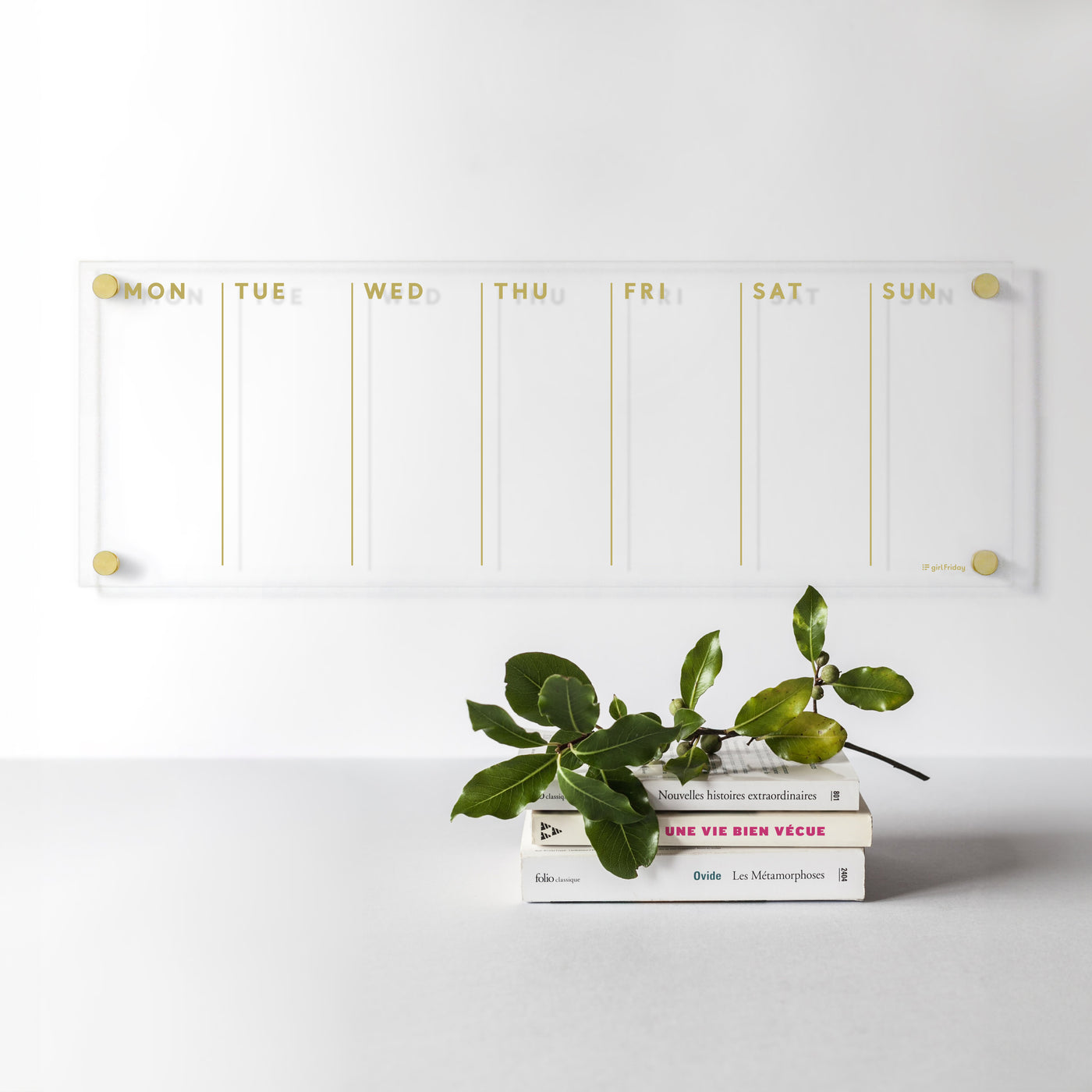 Acrylic Calendar - weekly with gold text