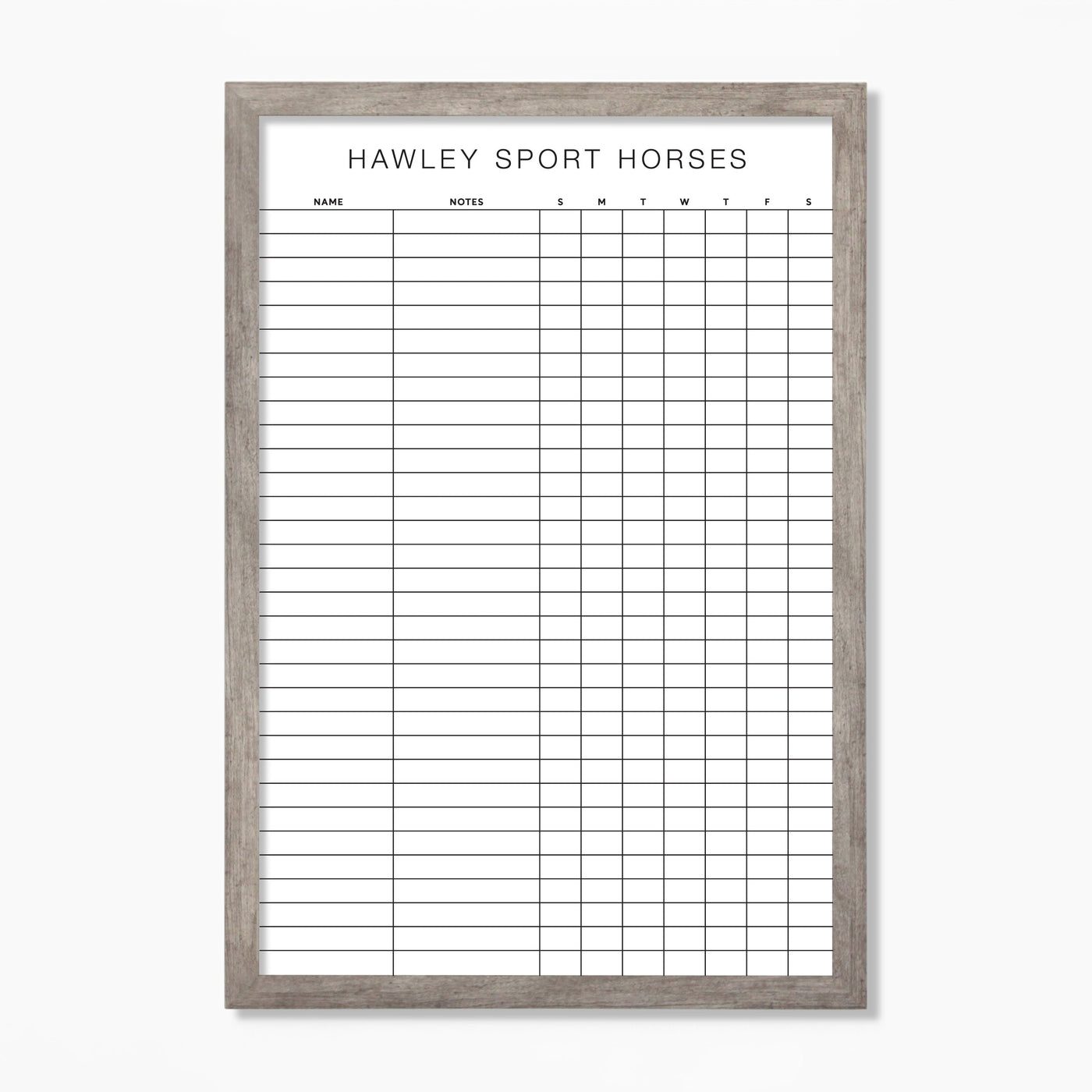24 X 36 Equestrian Horse Stables Framed Whiteboard | Customizable