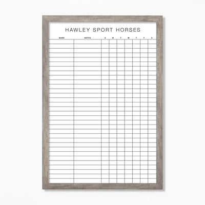 24 X 36 Equestrian Horse Stables Framed Whiteboard | Customizable