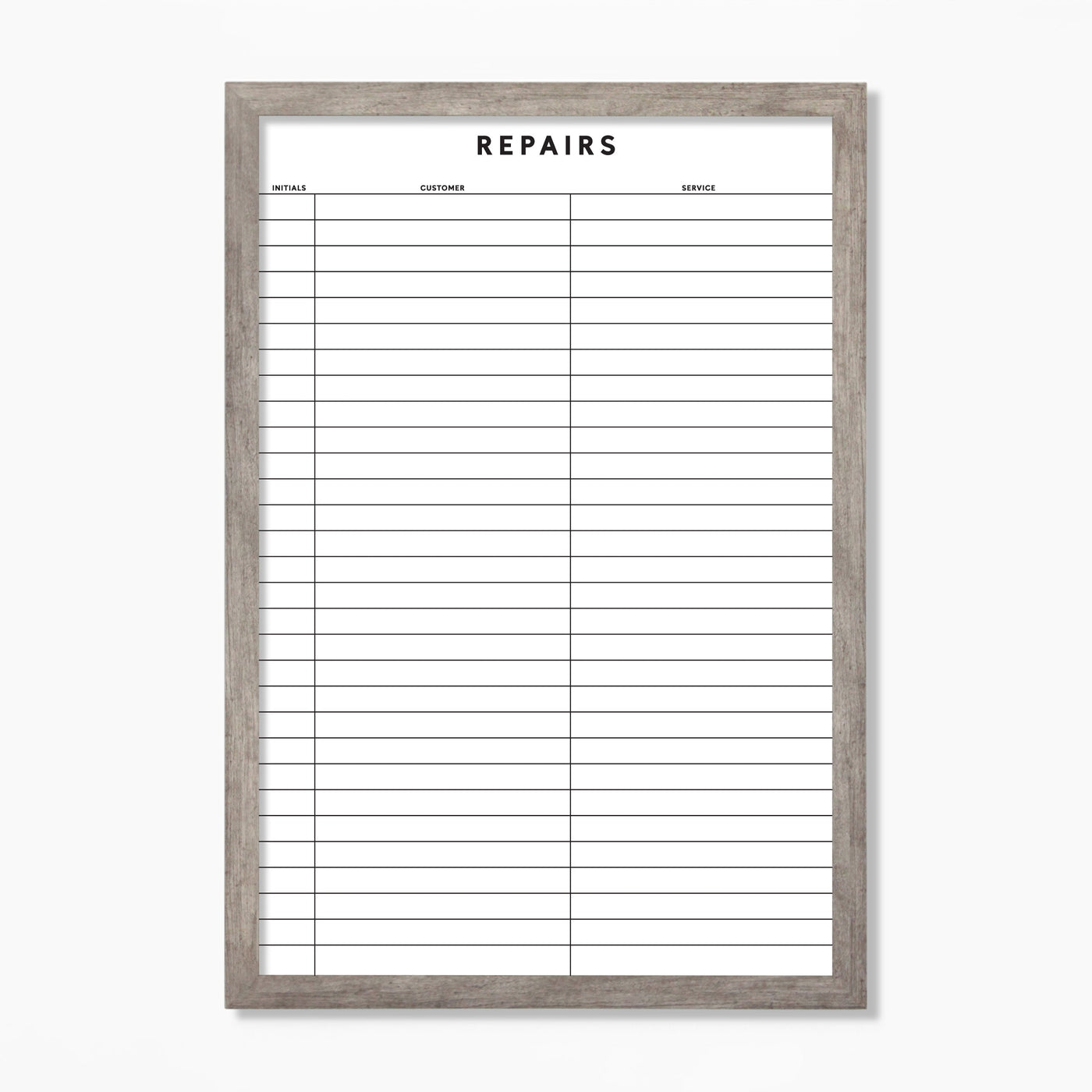 24 X 36 Car Repair Tracker Framed Whiteboard