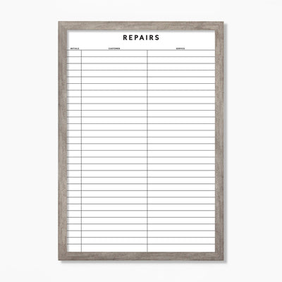 24 X 36 Car Repair Tracker Framed Whiteboard