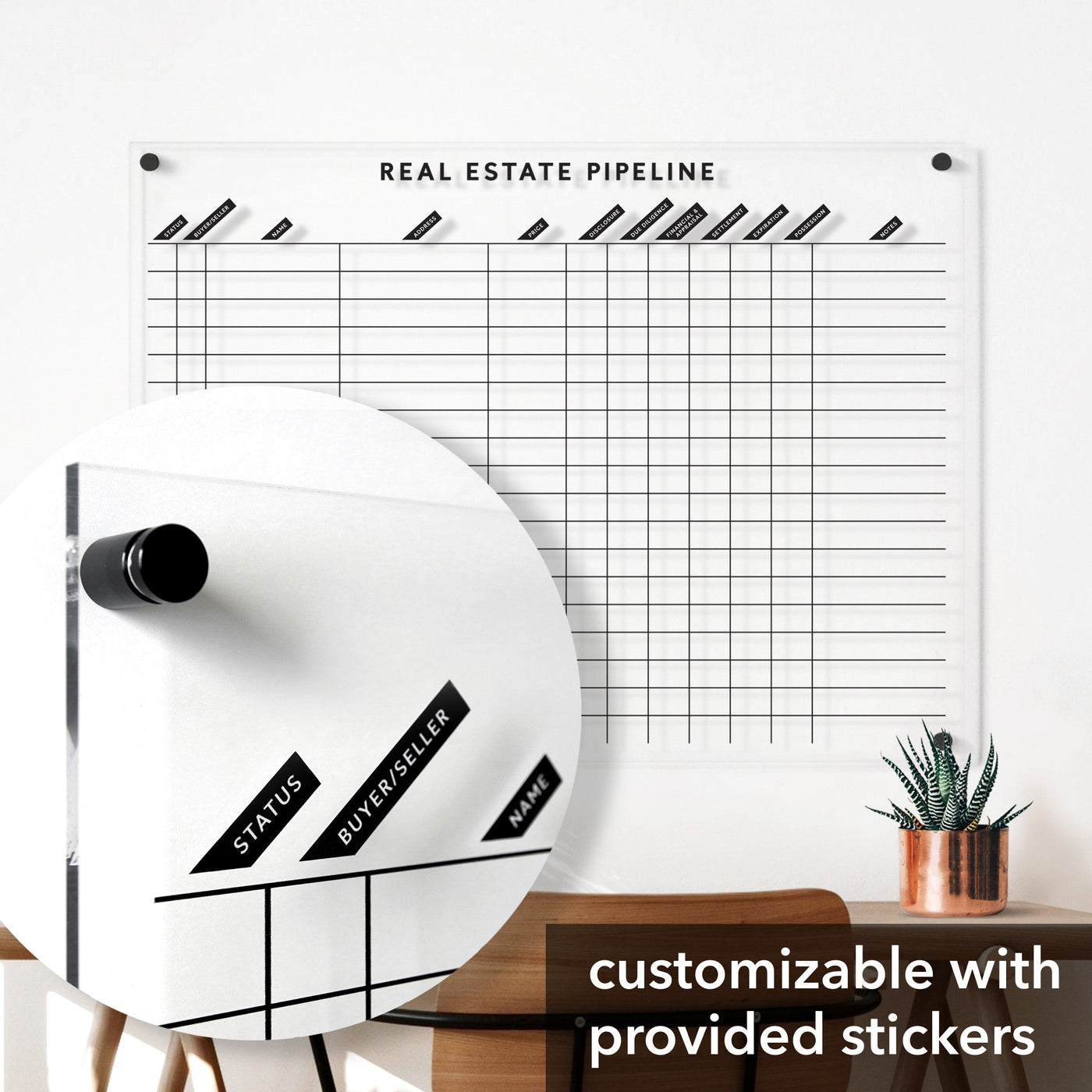 Real Estate Pipeline Acrylic Board with column title stickers