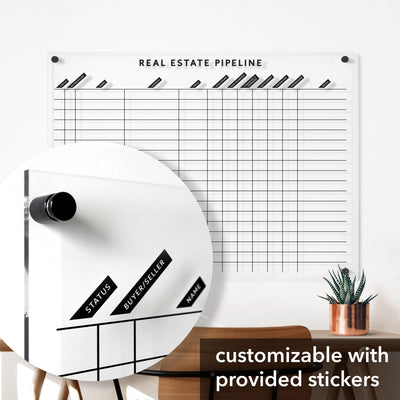 Real Estate Pipeline Acrylic Board with column title stickers