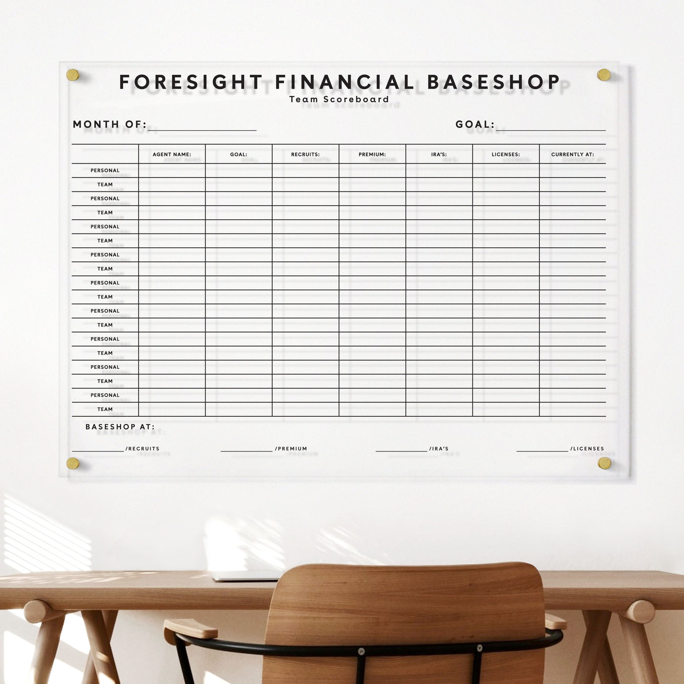 Financial Firm Goal Chart | Clear Acrylic Whiteboard