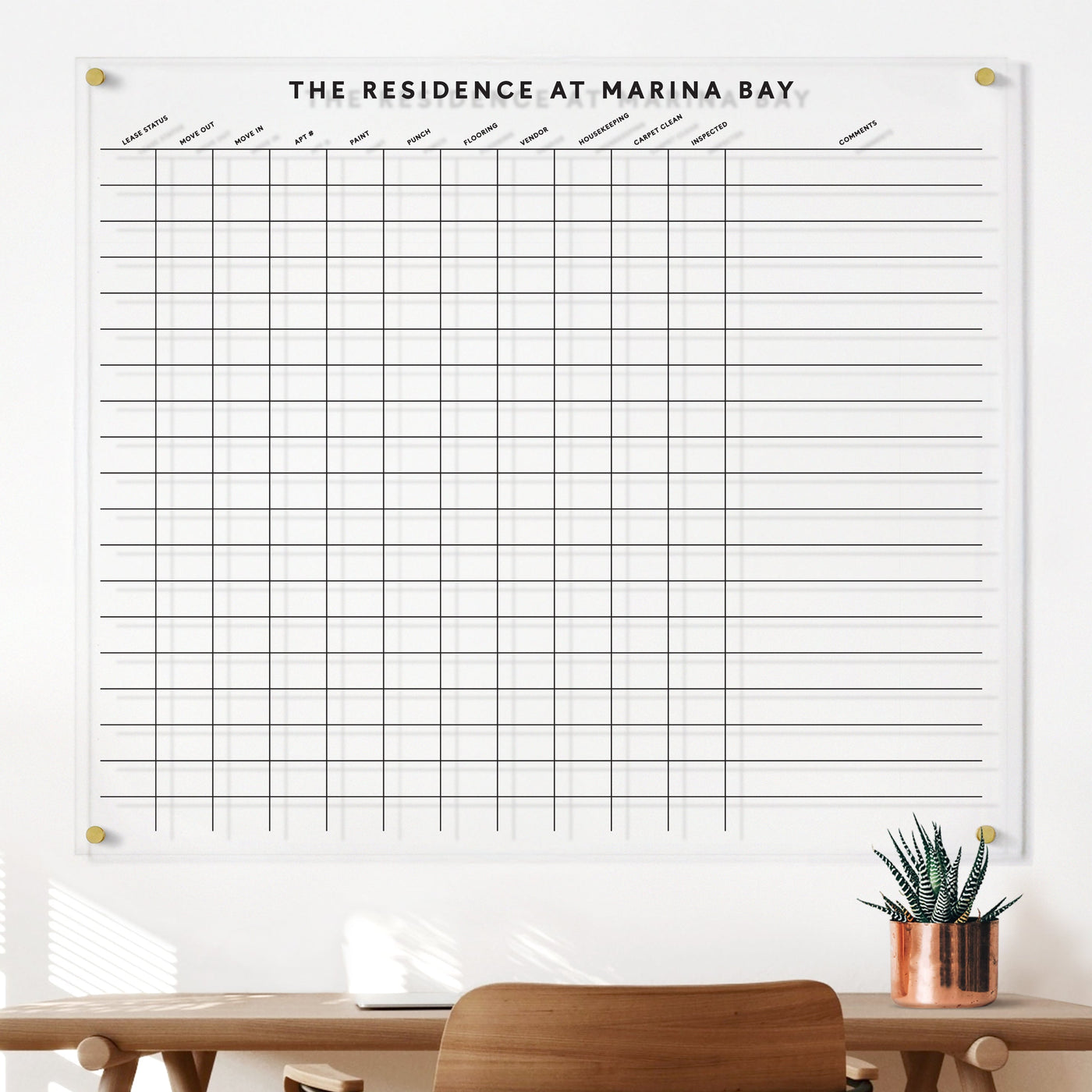 Property Management Horizontal Clear Acrylic Whiteboard