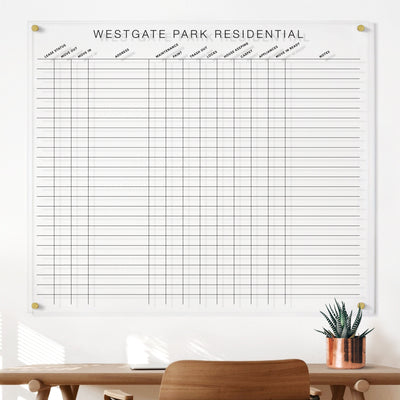 Property Management Horizontal Clear Acrylic Whiteboard