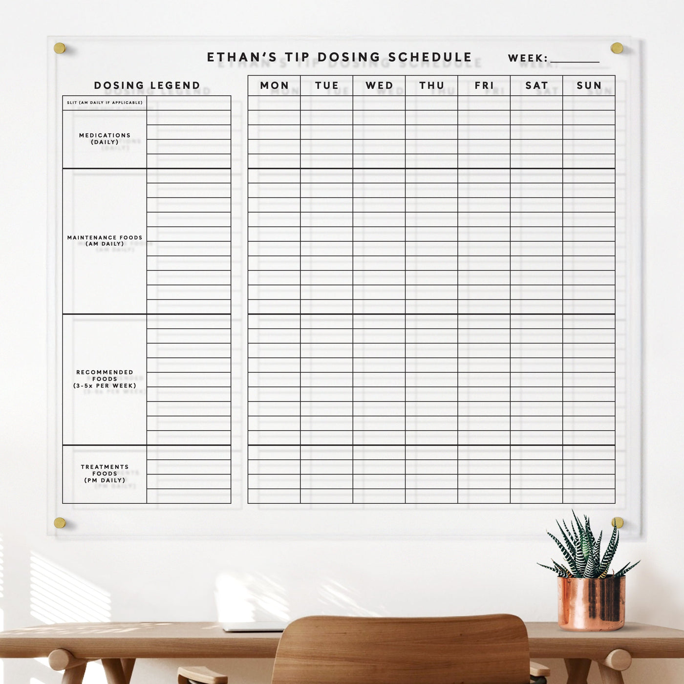 Special Needs Tracking Board | Tip Dosing Schedule | Clear Acrylic Whiteboard