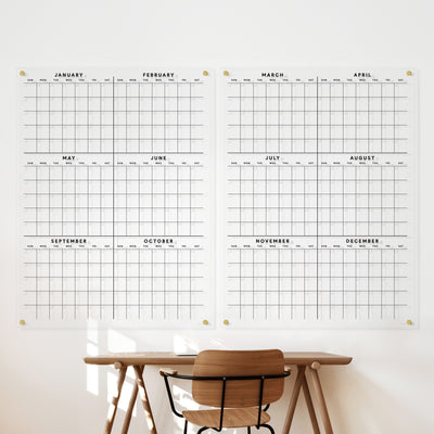 Yearly dry erase acrylic calendar with 12 months | 4 hardware each board