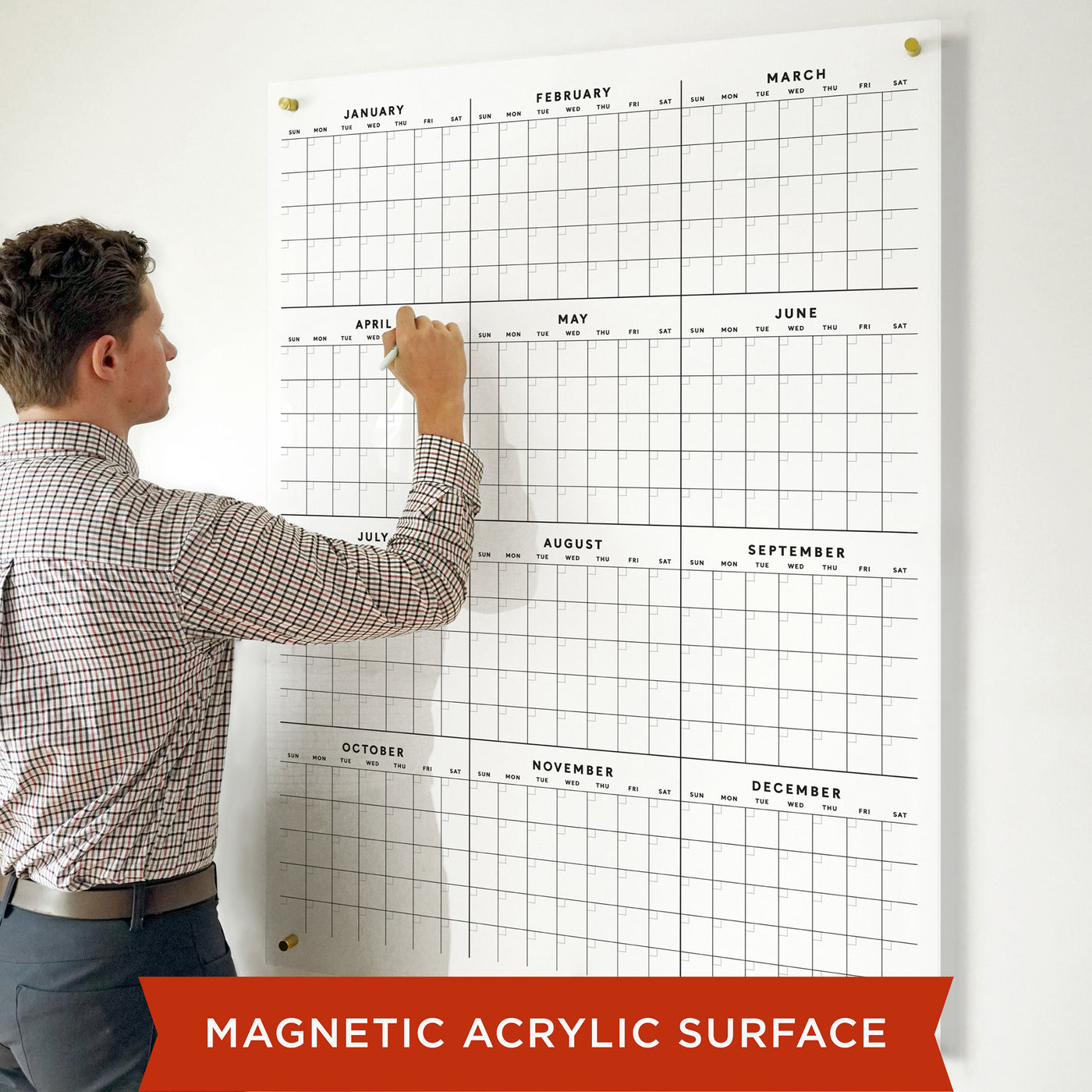 Yearly dry erase white acrylic calendar with Magnetic surface