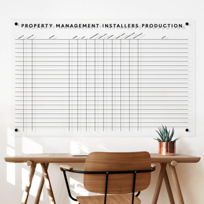 Property Management Horizontal Clear Acrylic Whiteboard