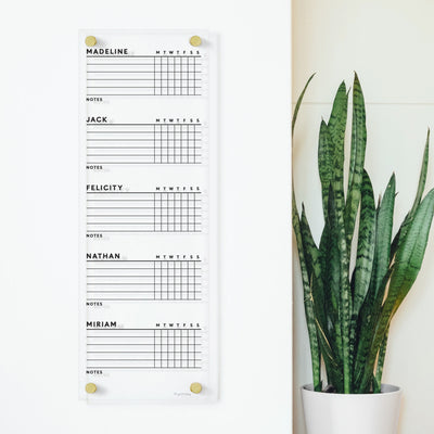 Clear Acrylic Customizable Chore Chart for wall 1 - 5 children