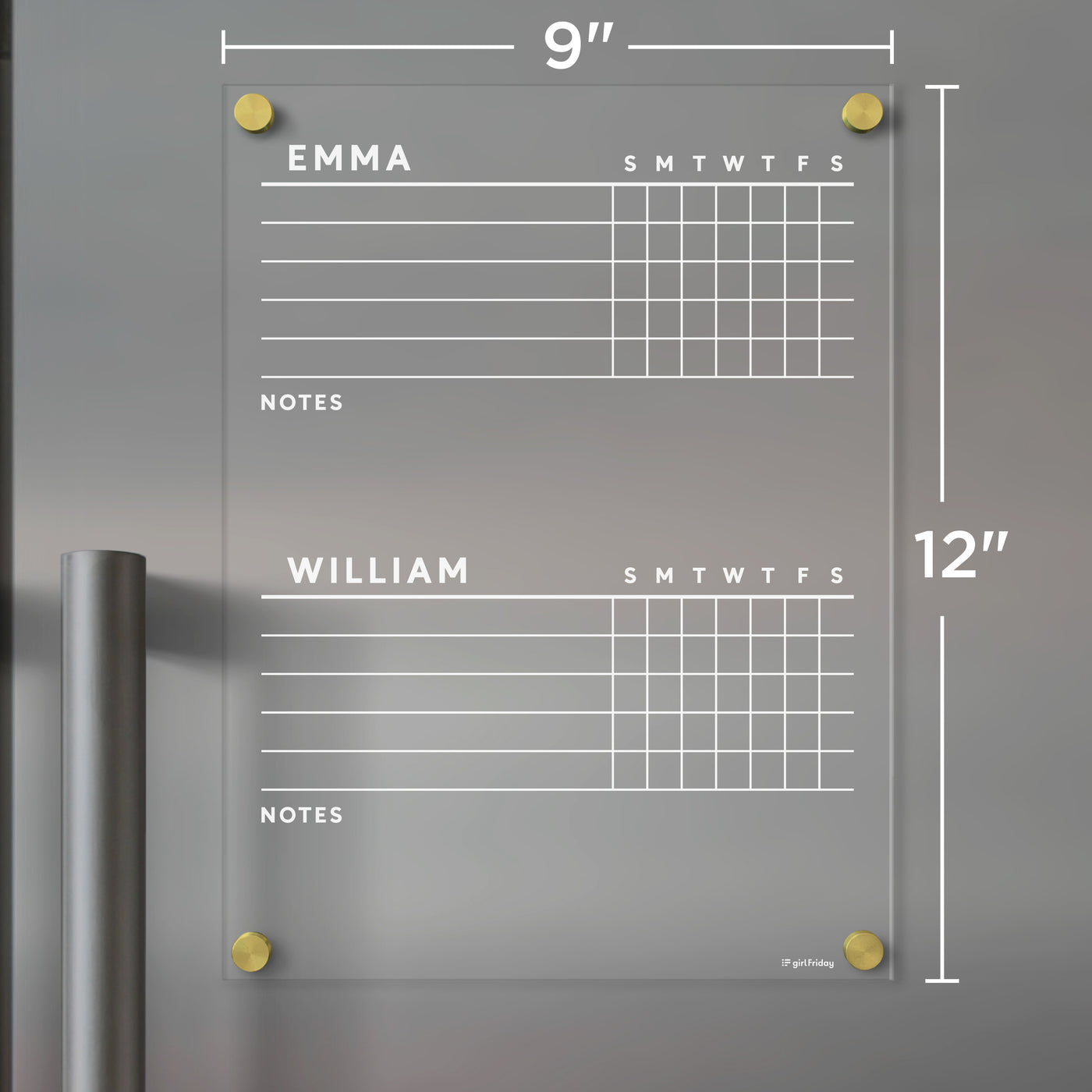 Acrylic Fridge Chore Chart for 2 children