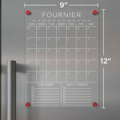 Acrylic Fridge Calendar with Custom Family Name White Text