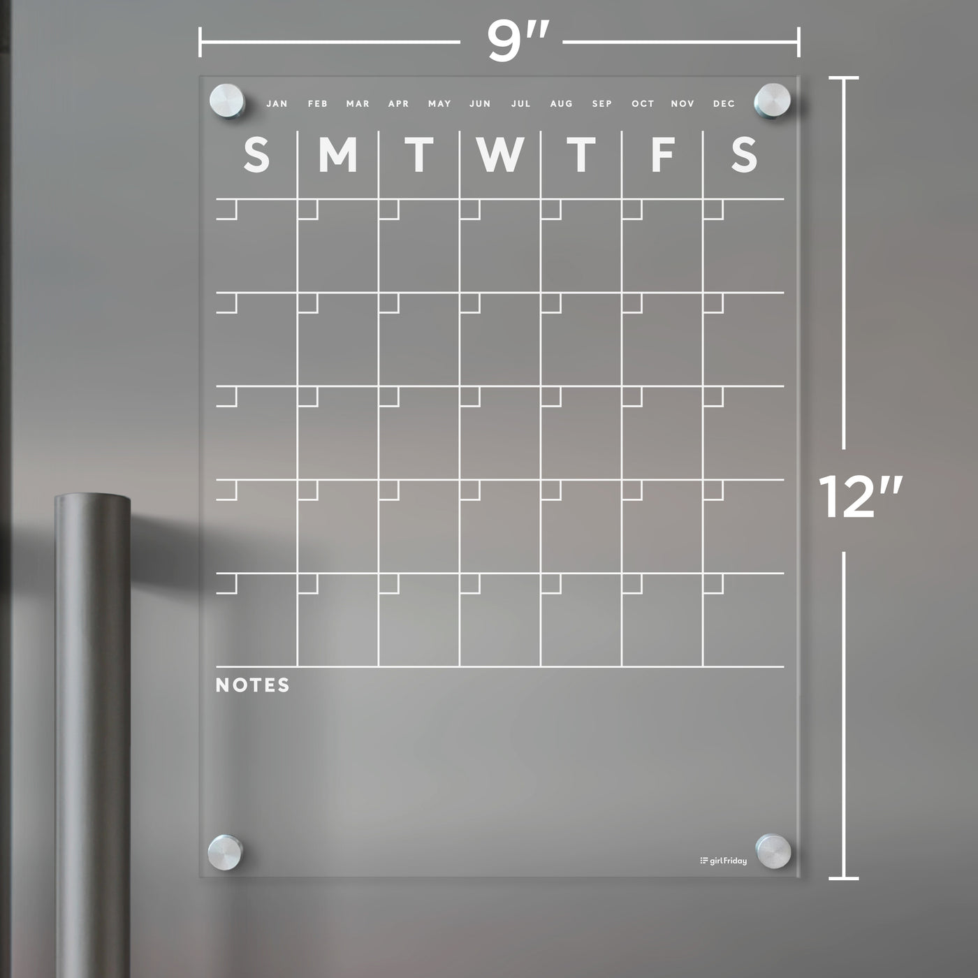 Clear Acrylic Fridge Calendar White Text