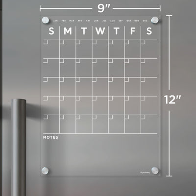 Clear Acrylic Fridge Calendar White Text