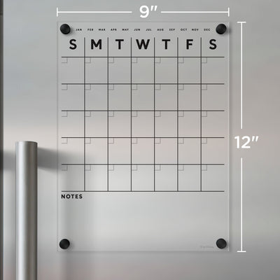 Clear Acrylic Fridge Calendar with Black Text