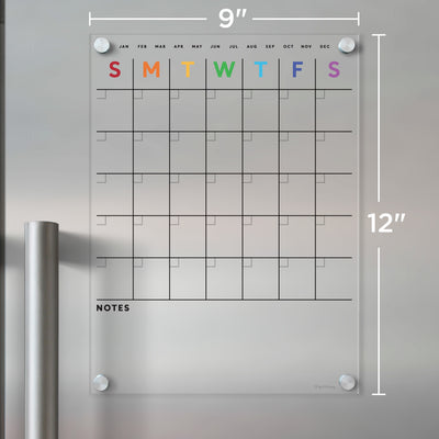 Clear Acrylic Fridge Calendar with Rainbow Text