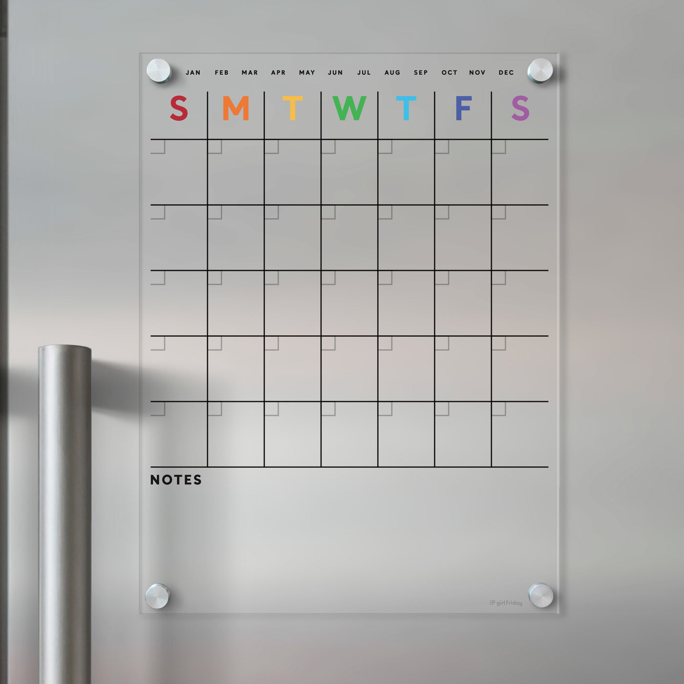 Clear Acrylic Fridge Calendar with Rainbow Text