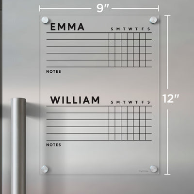 Acrylic Fridge chore chart - 2 children