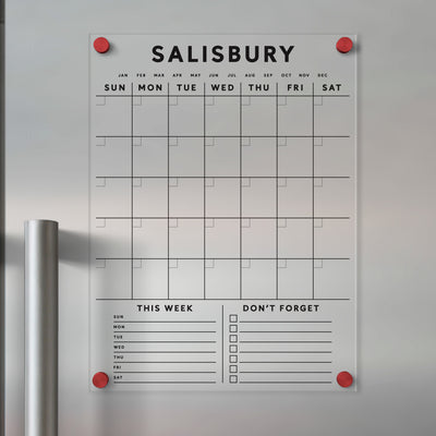 Clear acrylic FRIDGE calendar | Custom Family Name with customizable bottom sections