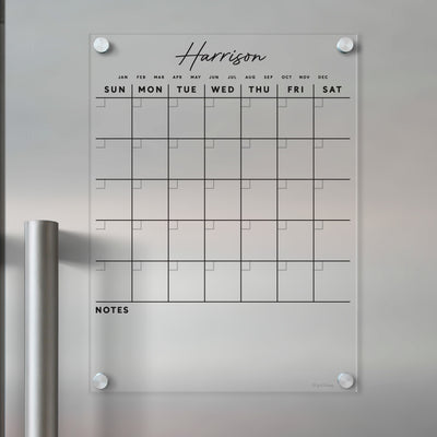 Acrylic Fridge Calendar with Custom Family Name Black Text