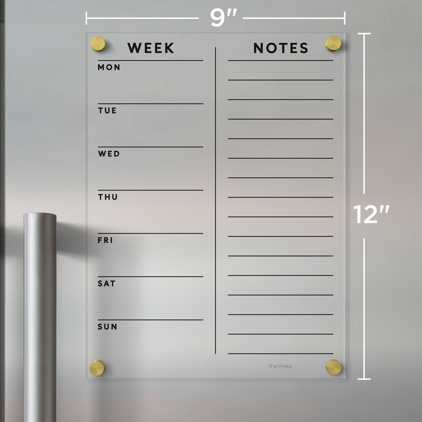 FRIDGE calendar with customizable sections | Magnetic acrylic with Black Text