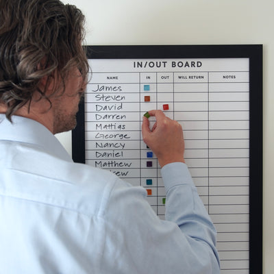 Framed In and Out Magnetic Staff Board | Multi-colored magnets included