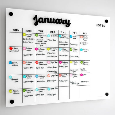 Magnetic Acrylic Calendar with black magnetic months | Horizontal