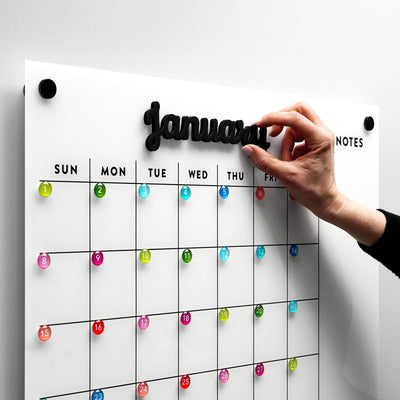 Magnetic Acrylic Calendar with black magnetic months | Horizontal