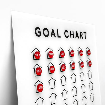 Mount-free White Acrylic Real Estate Goal Chart | Optional Sold Magnets