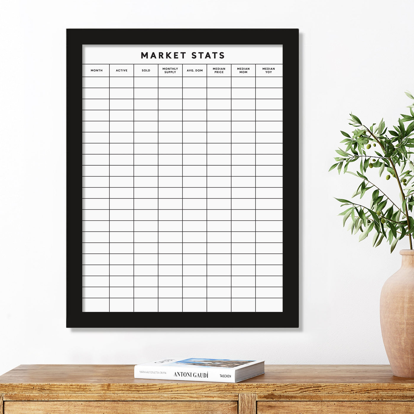 18 X 24 RE Market Stats for Real Estate | Framed Whiteboard