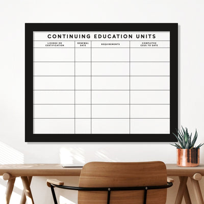 24 X 18 Continuing Ed Tracker for Therapists, Counselors, SLPs  Framed Whiteboard | State Board of Professional Licensing