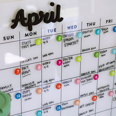 White Acrylic Dry Erase Monthly Calendar | Month Words | Mount Free