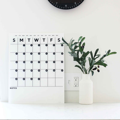 White Acrylic Monthly Calendar | Bottom Notes | Mount Free