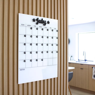 White Acrylic Dry Erase Monthly Calendar | Month Words | Mount Free