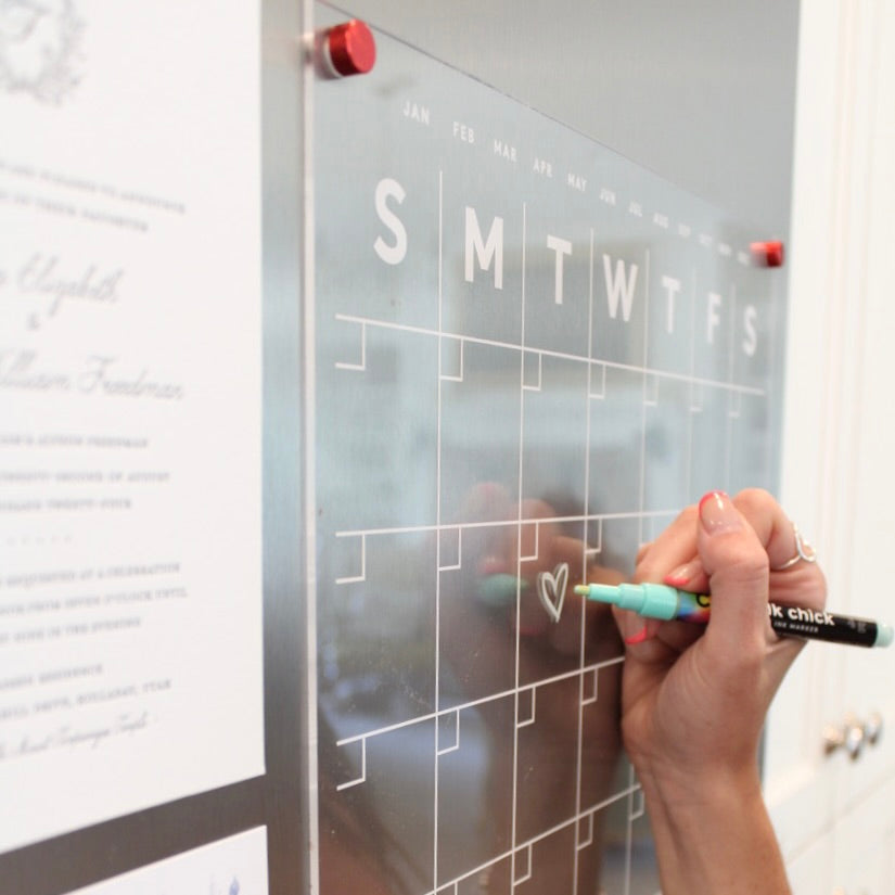 Clear Acrylic Monthly Fridge Calendar | White Text